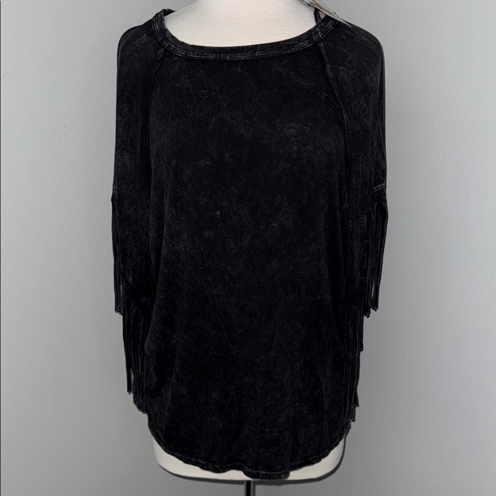 Black Fringe Sleeve Top